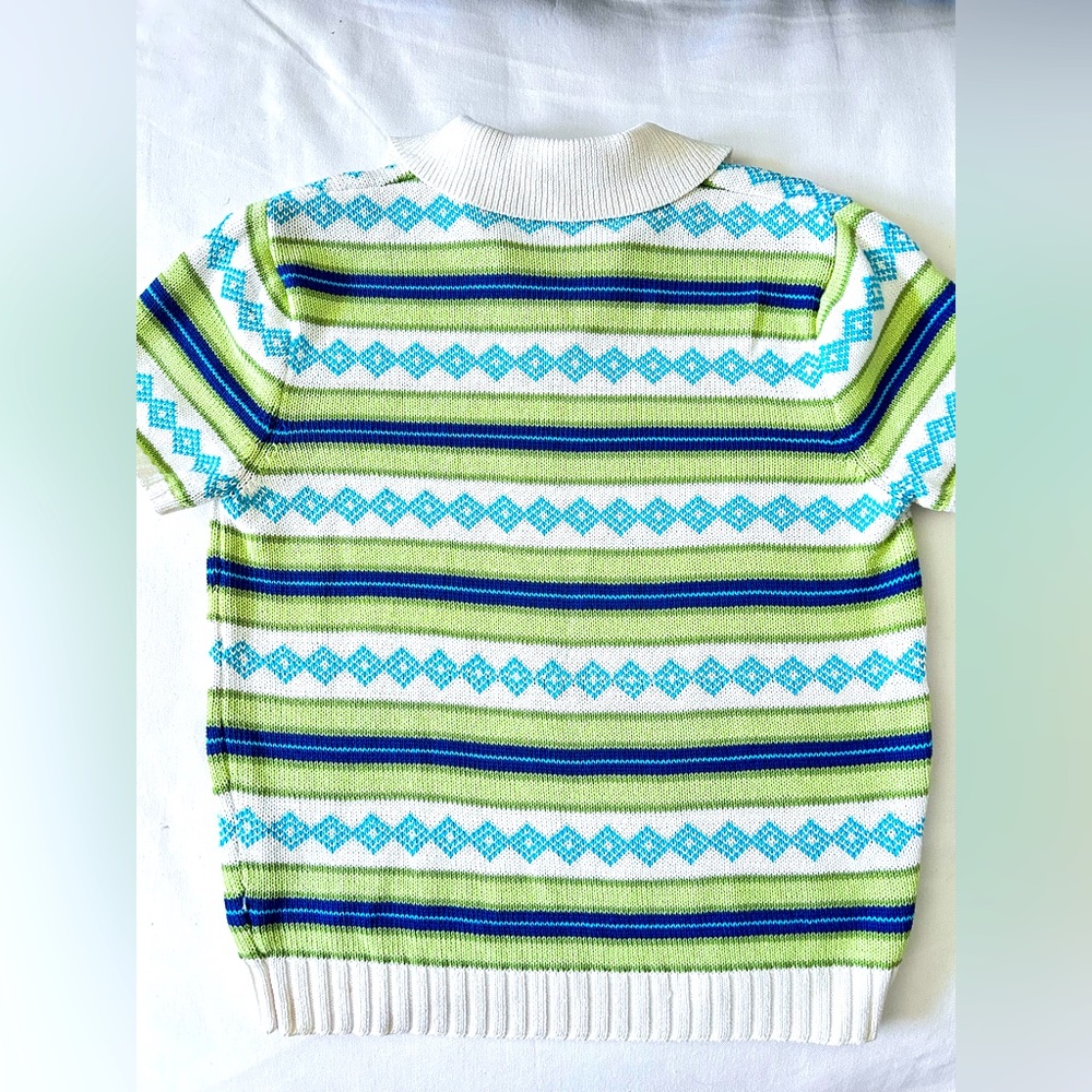J. Crew White, Green & Blue Striped Polo Sweater Top with tags - Picture 2 of 3